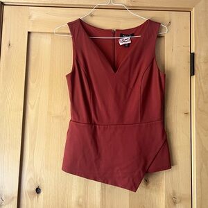 Black House White Market V-Neck Sleeveless Peplum Top, Rust in color- Size: 6